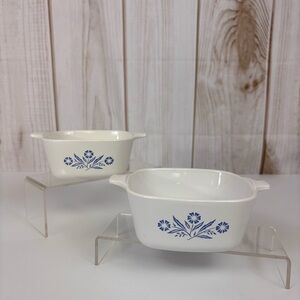 Vintage 2-Piece Corningware Petite Casserole Dish Blue Cornflower White 2-3/4 C